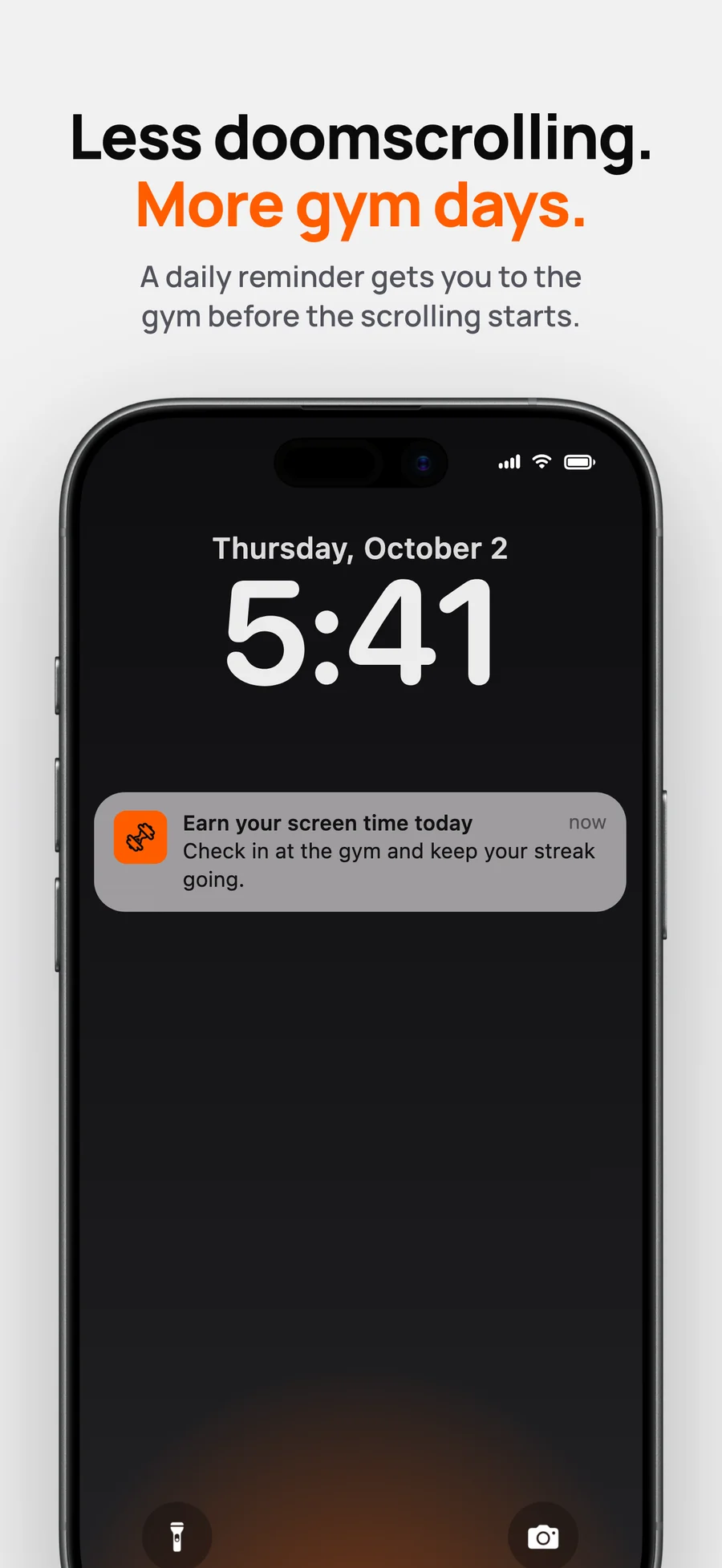 Lock screen reminder to earn screen time at the gym.