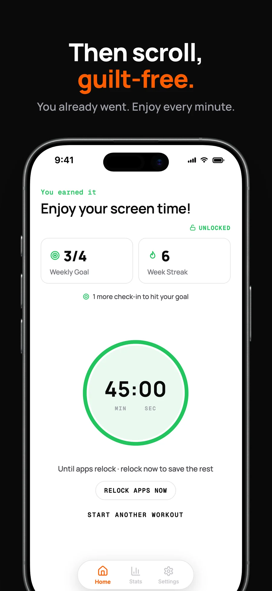 Apps unlocked with screen time earned after a workout.